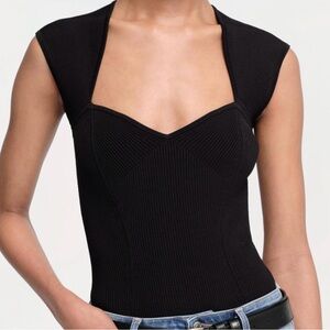 SIMKHAI Barbara Ribbed Knit Bodysuit in Black Size XS NWT